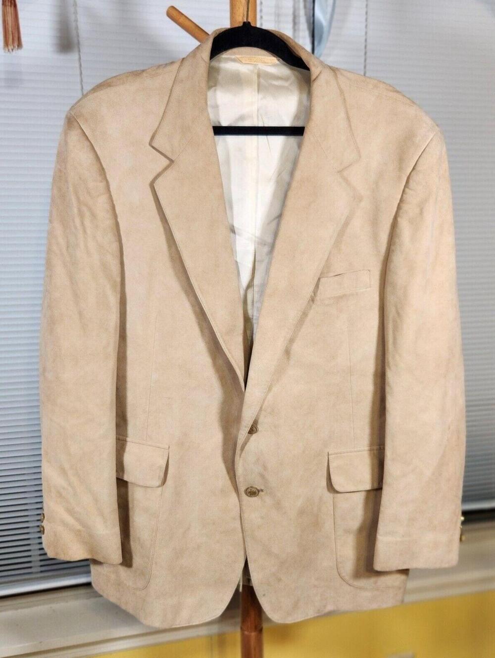 Vintage Silver Loom 46R $250 Beige Suede Leather Two Button Classic Blazer Coat